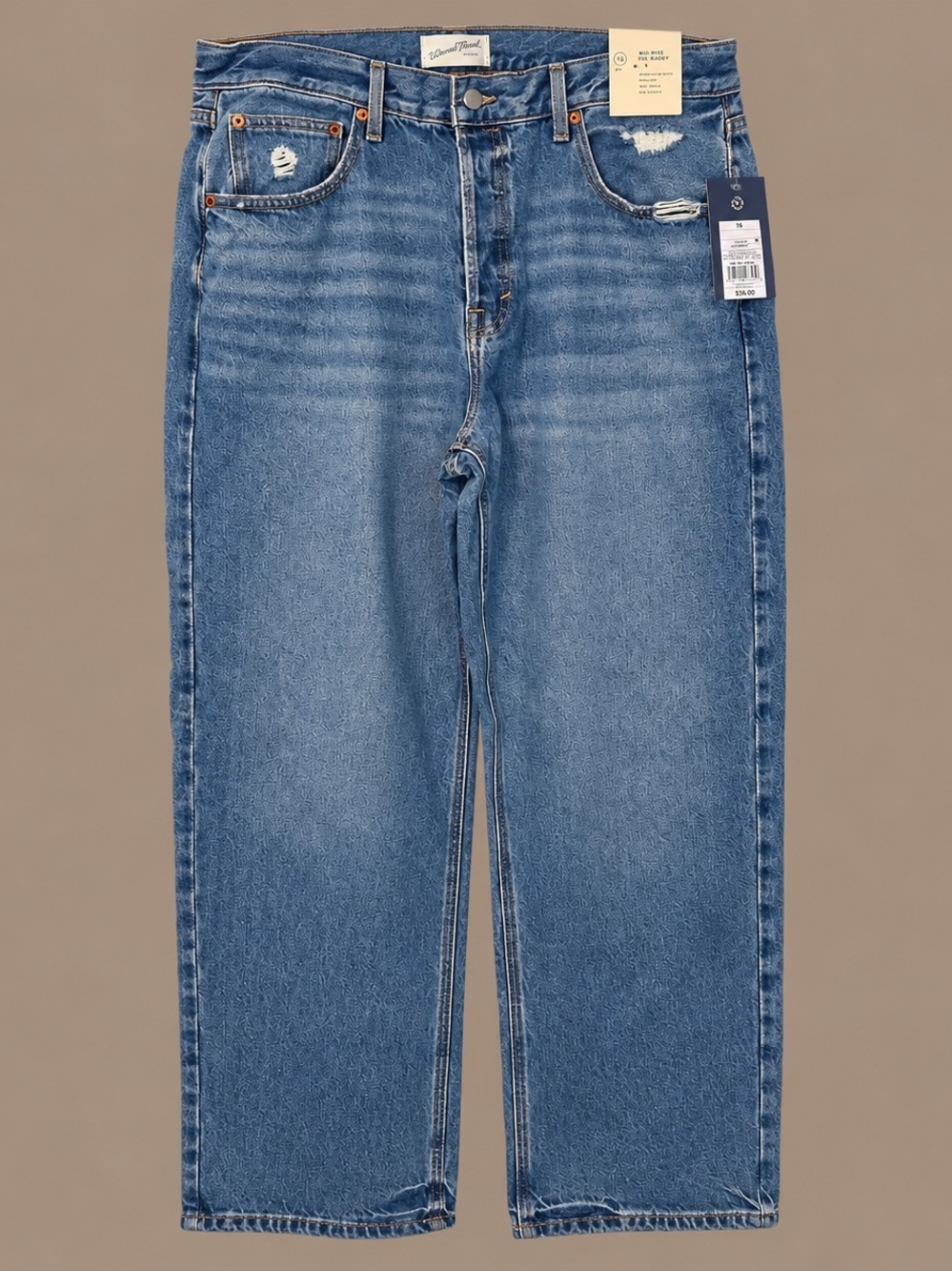 Universal Thread Mid-Rise 90's Baggy Jeans Straight Leg Jeans Blue Waist 16